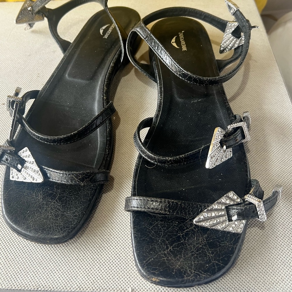 Zadig & Voltaire Distressed Black Sandals sz39